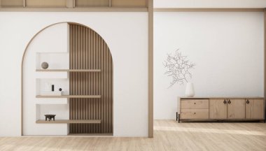 Televizyonun iç duvar modellemesi için minimal dolap.