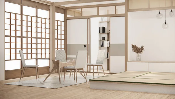 Moderno Japão Estilo Pequeno Quarto Cozinha Mesa Jantar Parede Branca — Fotografia de Stock