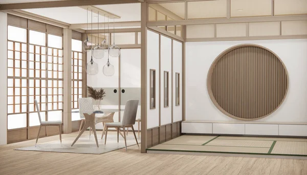 Estilo Japonés Moderno Habitación Pequeña Cocina Mesa Comedor Pared Blanca — Foto de Stock