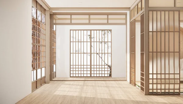 Gaya Jepang Ruang Kosong Dihiasi Dengan Interior Ruangan Putih Jepang — Stok Foto