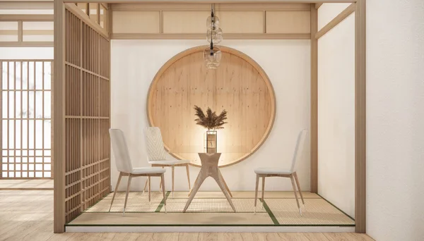 Moderne Japanse Stijl Kleine Kamer Keuken Eettafel Witte Muur Houten — Stockfoto