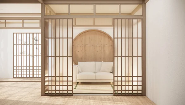 Minimalis Gaya Ruang Tamu Japandi Dihiasi Dengan Sofa — Stok Foto