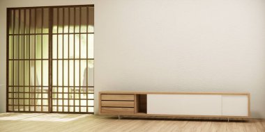 Kabine koridorda. Japon minimalist odasını temizleyin..