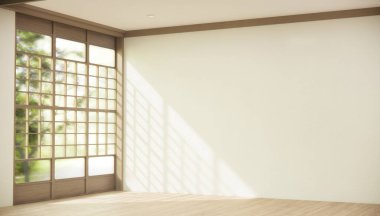 Koridor. Japon minimalist odasını temizleyin. İçi 3 boyutlu.