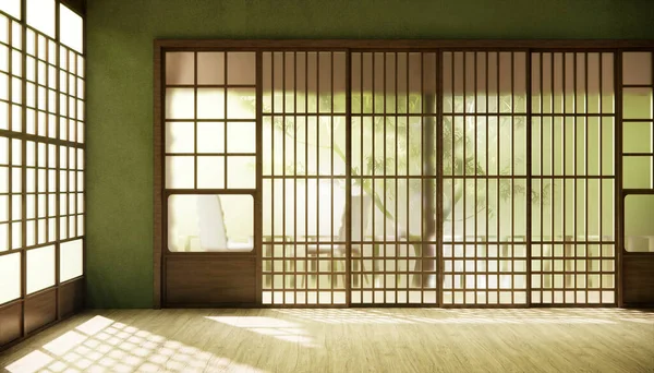 Verde Pasillo Limpio Japonés Minimalista Habitación Interior —  Fotos de Stock