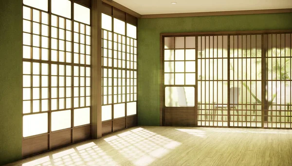 Πράσινο Διάδρομο Καθαρίστε Ιαπωνικό Μινιμαλιστικό Εσωτερικό Δωμάτιο — Φωτογραφία Αρχείου