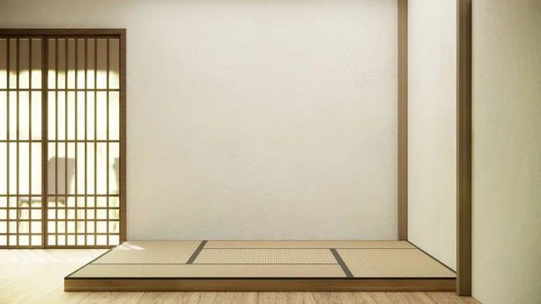 畳の上にドア紙と壁で日本の部屋のデザインのインテリア和室 — ストック写真