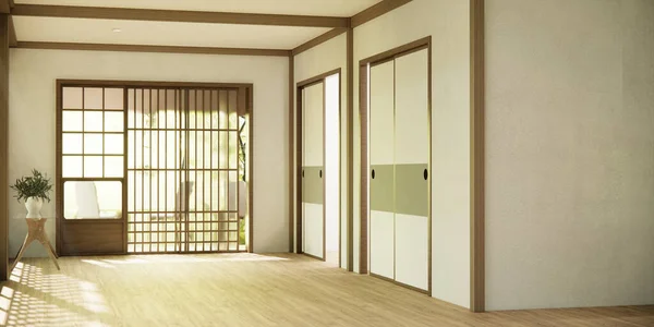 走廊干净的日本简约的房间内部 3D渲染 — 图库照片