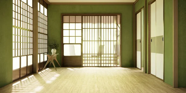 Зеленый Коридор Чистый Японский Минималистский Интерьер Комнаты — стоковое фото