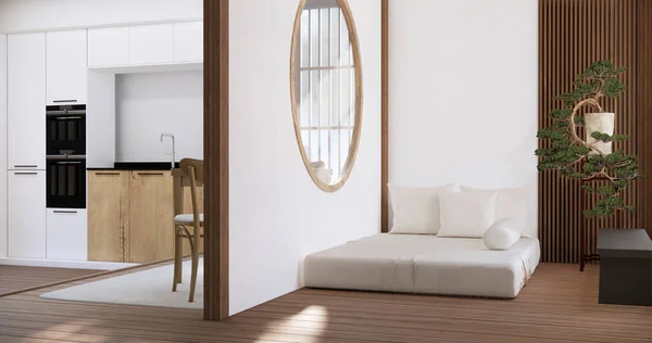 Dormitorio Estilo Japonés Moderno Decorado Cama Minimalista — Foto de Stock