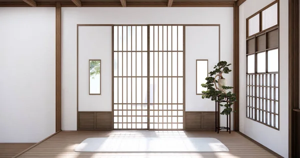 Ruang Kosong Gaya Jepang Dihiasi Dengan Lantai Dan Dinding Kayu — Stok Foto