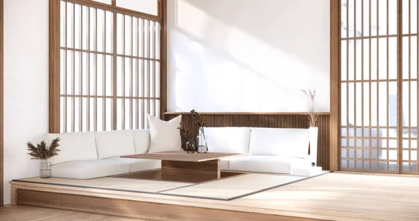 Weiß Sofa Japanisch Auf Zimmer Japan Tropisch Desing Und Tatami — Stockfoto
