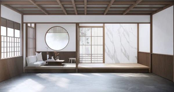 Ruang Kosong Gaya Jepang Dihiasi Dengan Lantai Dan Dinding Kayu — Stok Foto