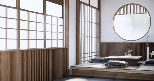 日本の部屋の白いソファ 日本のトロピカルデザインと畳の床 — ストック写真