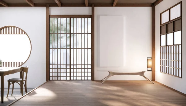 Japoński Pokój Stół Jadalny Drewnianej Podłodze — Zdjęcie stockowe