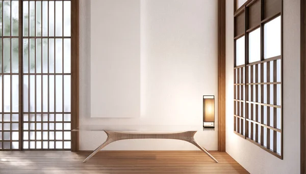 Großes Raumdesign Modernen Wohnzimmer Mit Schwarzem Niedrigen Tisch Lampe Vase — Stockfoto