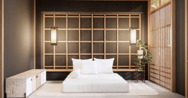 Yatak toom muji tarzı iç tasarım kanepe wabisabi ve dekorasyon japandi.