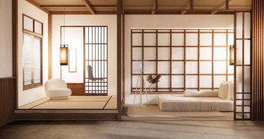 Nihon oda tasarımı. Kapı kağıdı ve duvar döşeme odası Japon tarzı..