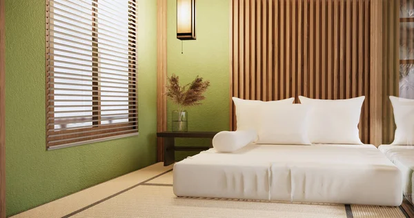 Bed Toom Muji 스타일의 인테리어 디자인은 사비와 Japandi 있습니다 — 스톡 사진