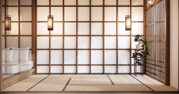 Nihon Habitación Diseño Interior Con Papel Puerta Pared Tatami Alfombra — Foto de Stock