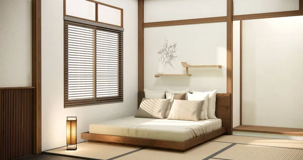 Yatak Toom Muji Tarzı Tasarım Kanepe Wabisabi Dekorasyon Japandi — Stok fotoğraf
