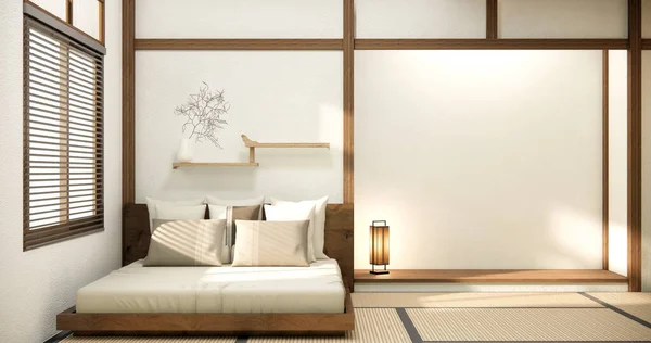 Yatak Toom Muji Tarzı Tasarım Kanepe Wabisabi Dekorasyon Japandi — Stok fotoğraf