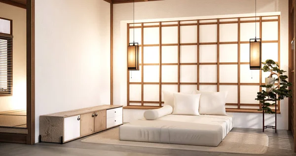 stock image Bed toom muji style Interior Design have sofa wabisabi and decoration japandi.