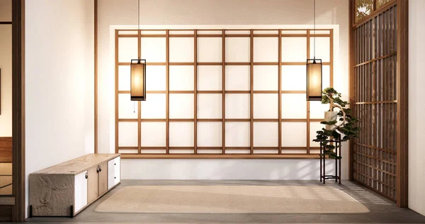 畳の上にドア紙と壁で日本の部屋のデザインのインテリア和室 — ストック写真