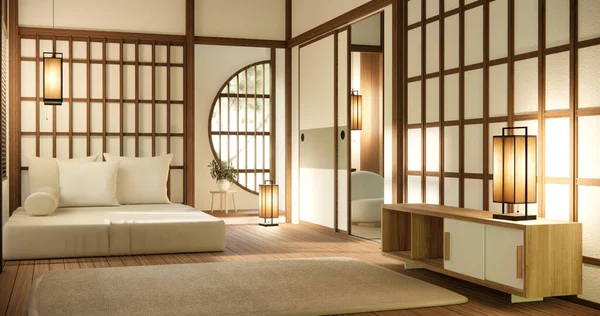 Quarto Cama Original Design Interiores Estilo Japonês — Fotografia de Stock