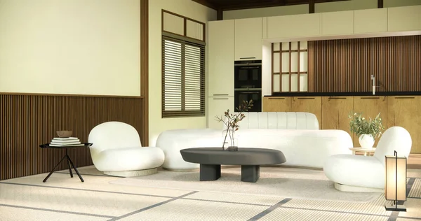 Minimalistiskt Japanskt Vardagsrum Dekorerat Med Soffa — Stockfoto