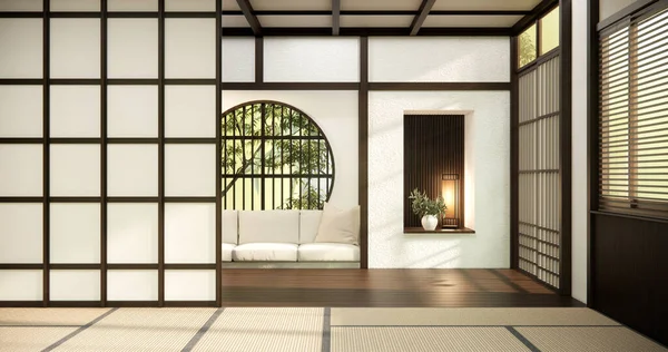 Japon Odası Muji Tarzı Boş Ahşap Oda Japandi Odasının Içini — Stok fotoğraf