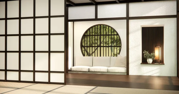 Japon Odası Muji Tarzı Boş Ahşap Oda Japandi Odasının Içini — Stok fotoğraf