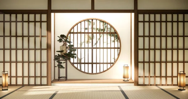Japonia Pokój Styl Muji Pusty Drewniany Pokój Sprzątanie Japandi Wnętrze — Zdjęcie stockowe