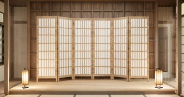 İç mekan, boş oda ve tatami paspas odası Japon tarzı..