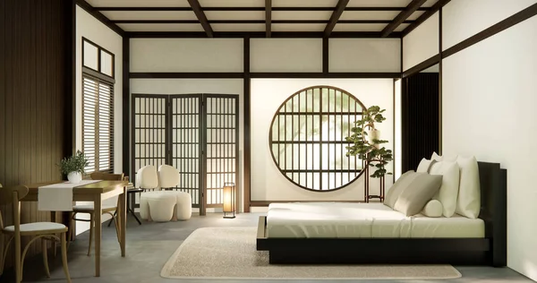 Schlafzimmer Japanischer Minimal Stil Modernes Weiß Minimalistisches Zimmer — Stockfoto