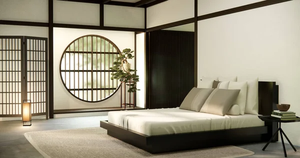 Yatak Odası Japon Tarzı Modern Beyaz Oda Minimalisti — Stok fotoğraf
