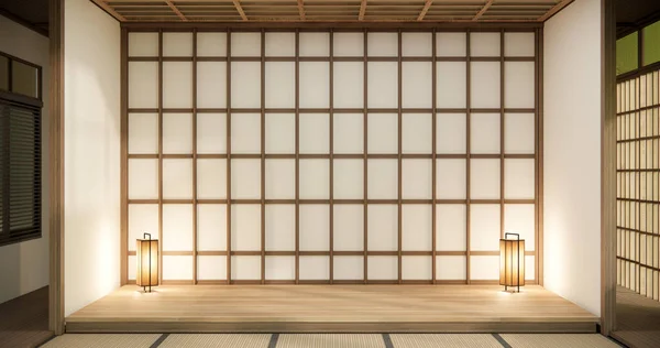 stock image Interior, Empty room and tatami mat floor room japanese style.