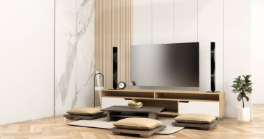 Muji Kabinesi ahşap tasarımı beyaz oda iç mimarisi modern tarz.