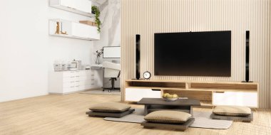 Muji Kabinesi ahşap tasarımı beyaz oda iç mimarisi modern tarz.