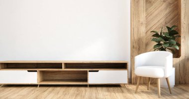 Modern boş odadaki televizyon dolabı Japonca - zen tarzı, minimal tasarımlar.