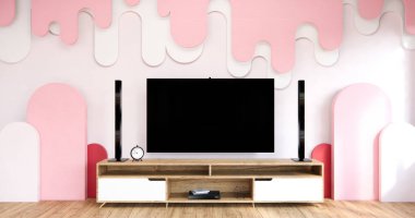 Modern boş odadaki televizyon dolabı Japonca - zen tarzı, minimal tasarımlar.