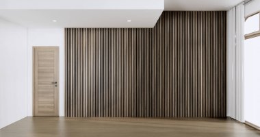 Beyaz boş ahşap oda, Japon odasının içini temizleme, 3 boyutlu görüntüleme.