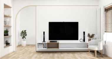 Modern boş odadaki televizyon dolabı Japonca - zen tarzı, minimal tasarımlar.