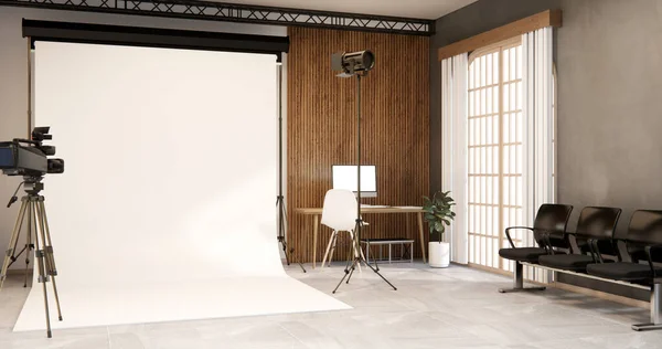 Estúdio Quarto Câmera Modern Film Studio Com Tela Branca Branco — Fotografia de Stock