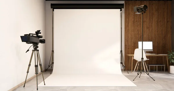 Studio Room Camera Modern Film Studio Blank White Screen — Stock Photo, Image