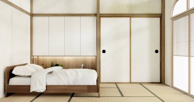 Muji japon yatak odası iç mimari minimal stil, Japon iç mimari 3D