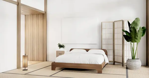 Stock image Muji Japan bedroom interior minimal style, Japanese interior.3D rendering