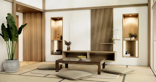 Muji living room japanese style and decoration for japan.3D rendering