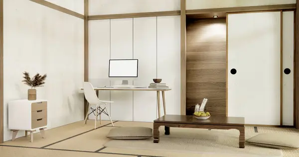 Muji Wohnzimmer Japanischen Stil Und Dekoration Für Japan Rendering — Stockfoto