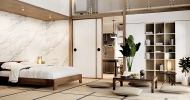 Muji japon yatak odası iç mimari minimal stil, Japon iç mimari 3D